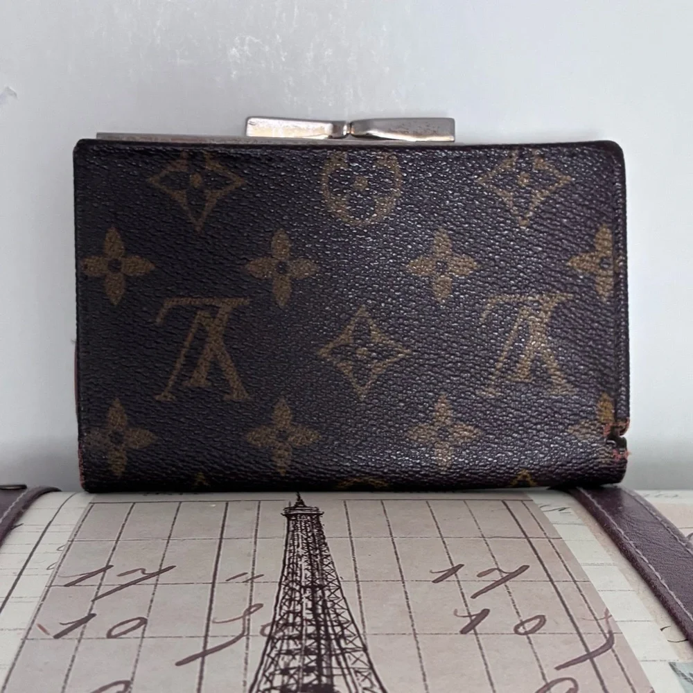 Vintage Louis Vuitton Monogram Print Kiss Lock Wallet Saks Fifth Avenue Rare